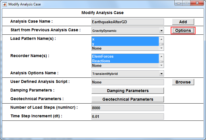 Define or Modify Analysis Case